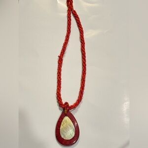 Handcrafted Red Beaded Teardrop Pendant Necklace - Women Jewelry